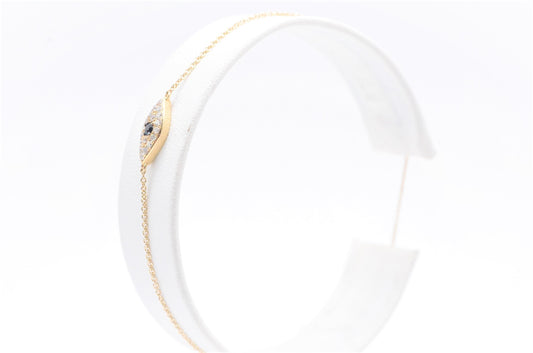 0.15 cttw Diamond and Sapphire Evil Eye Bracelet 7" 14K Yellow Gold