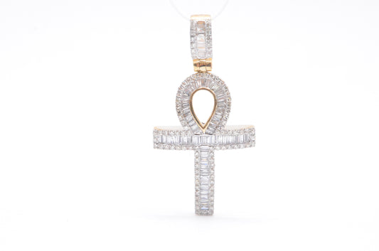 1.4" 0.75 cttw Baguette Diamond Ankh Cross Pendant 14K Yellow Gold