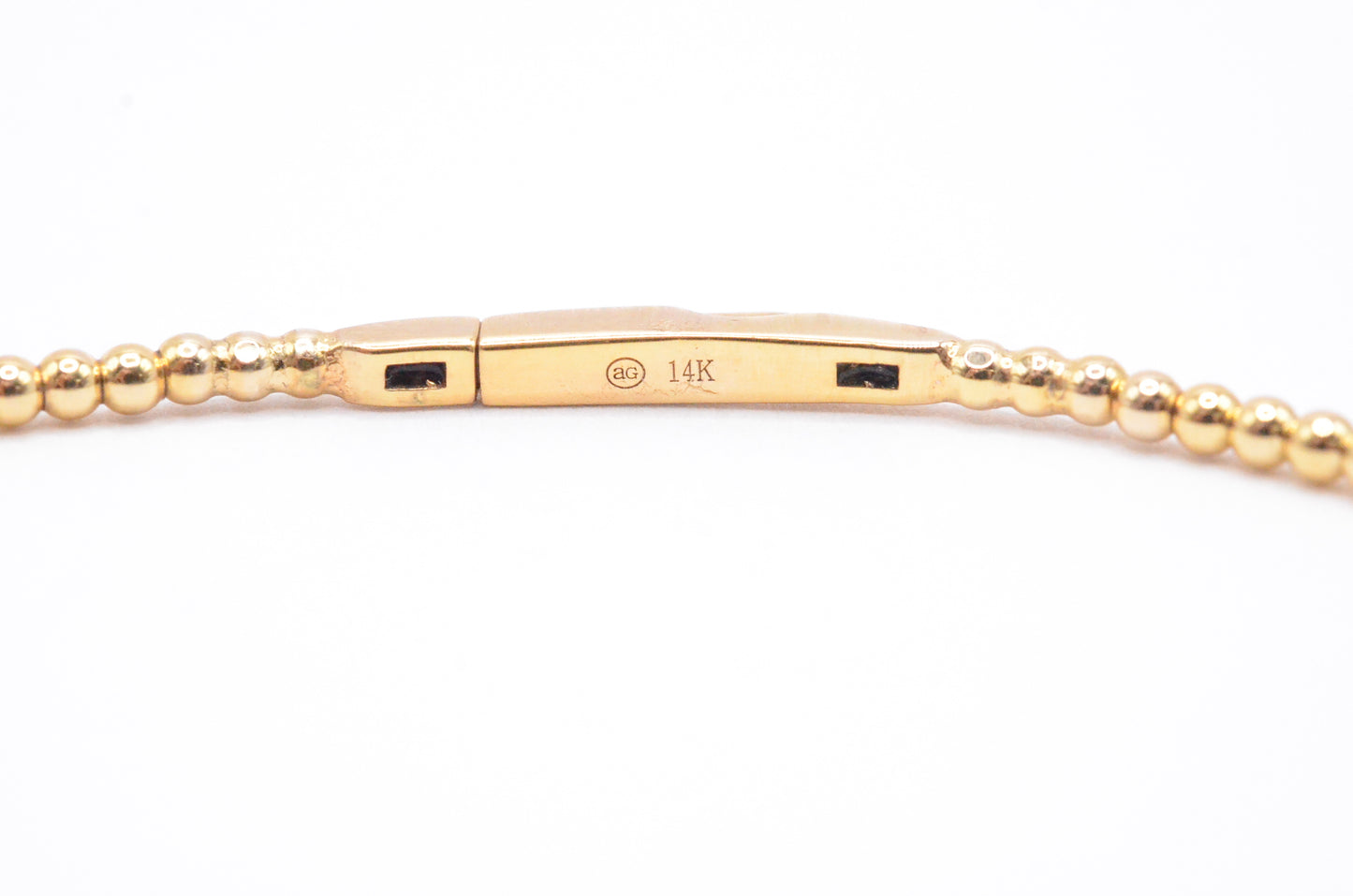 0.10 CTTW Beaded Hamsa Bangle Bracelet in 14K Yellow Gold