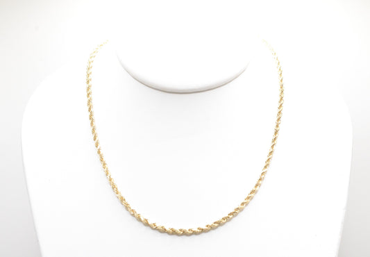 24" Solid Diamond Cut Rope Necklace 3mm 14K Yellow Gold