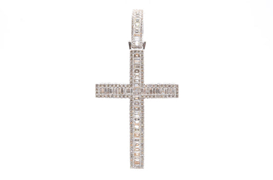 2.4" 2.80 cttw Baguette Diamond Cross Pendant 14K White Gold