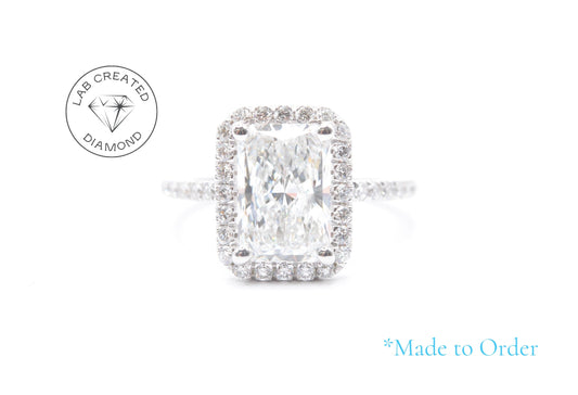 2.5ct Radiant Lab-Grown Diamond in 14K White Gold with Halo Setting