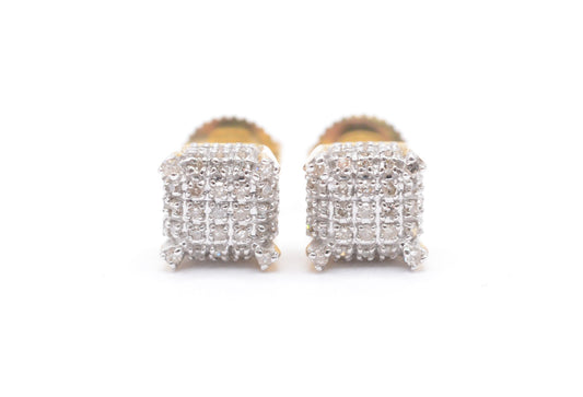 0.30 cttw Square Diamond Dice Cluster Earrings 10K Yellow Gold