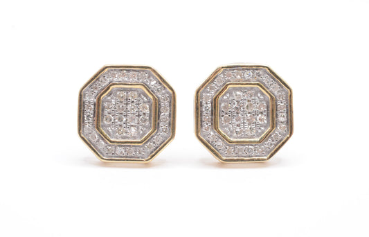 0.25 cttw Diamond Stop Sign Cluster Earrings 10K Yellow Gold