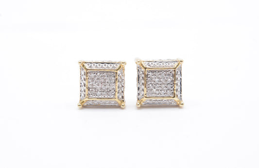 0.10 cttw Micro Diamond Dice Earrings 10K Yellow Gold