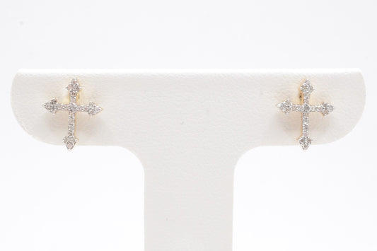 0.15 cttw Micro Cross Diamond Stud Earrings 10K Yellow Gold