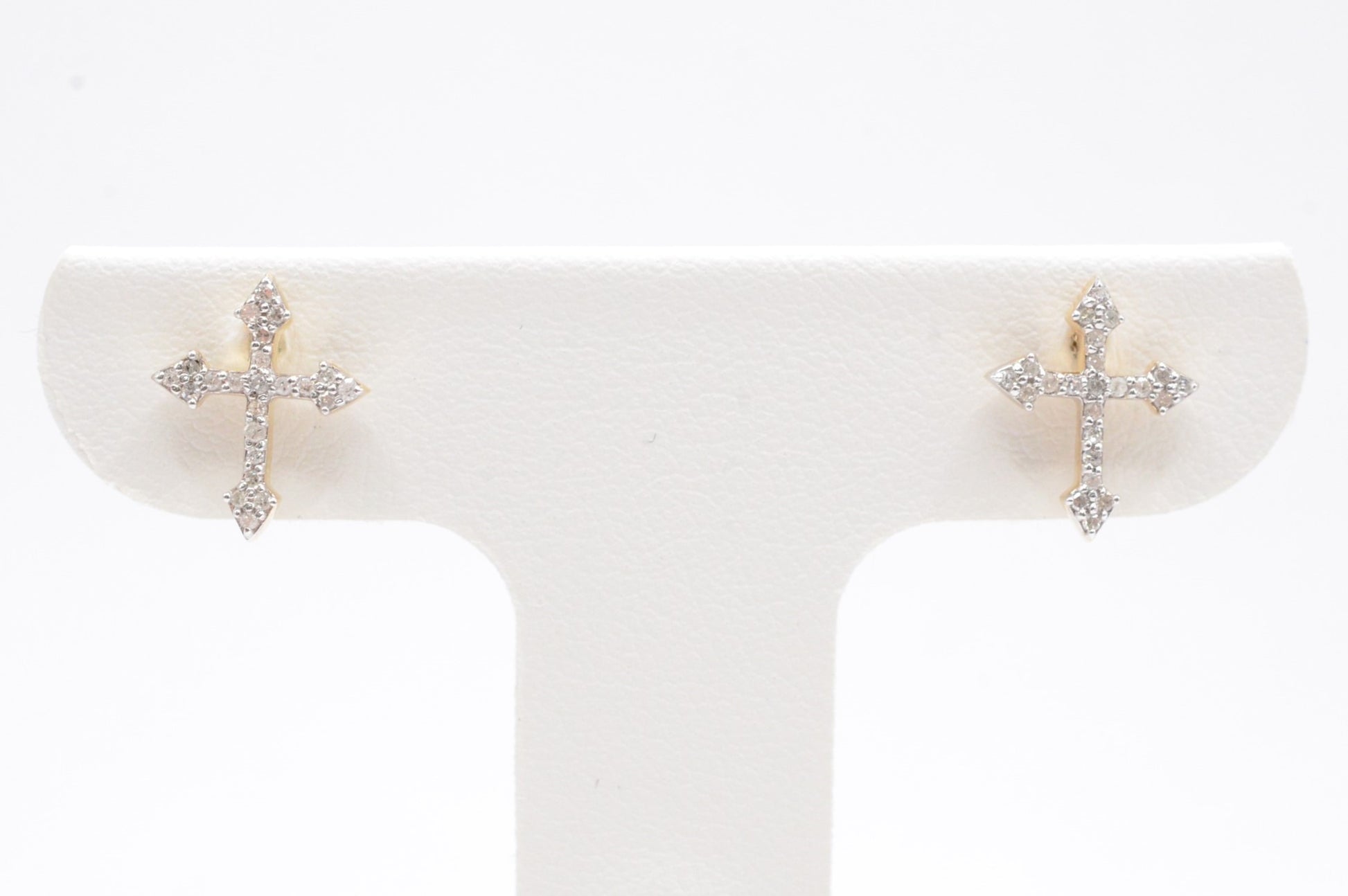 0.15 cttw Micro Cross Diamond Stud Earrings 10K Yellow Gold