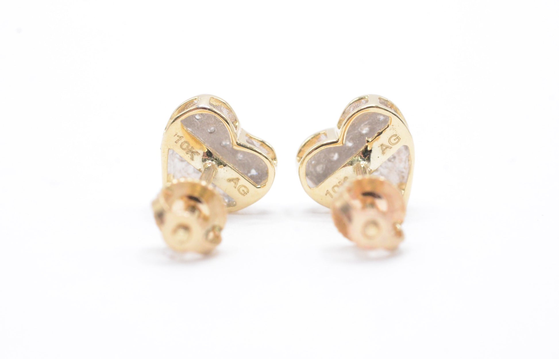 0.10 cttw Micro Heart Dome Diamond Stud Earrings 10K Yellow Gold