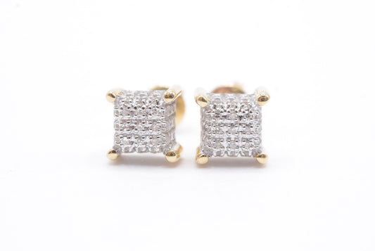 0.15 cttw  Micro Diamond Dice Cluster Earrings 10k Yellow Gold