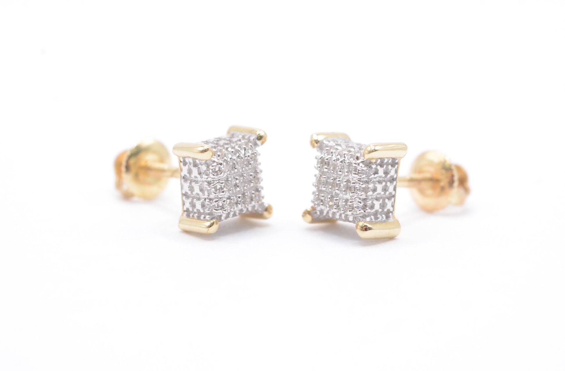 0.15 cttw  Micro Diamond Dice Cluster Earrings 10k Yellow Gold