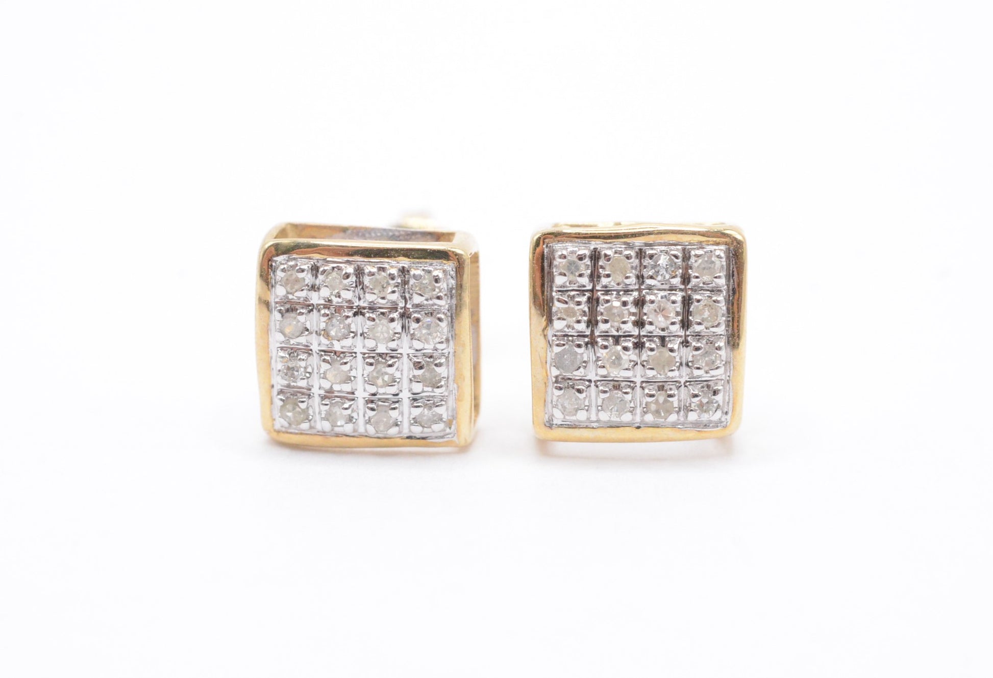 0.10 cttw Micro Diamond Square Dome Cluster Earrings 10K Yellow Gold