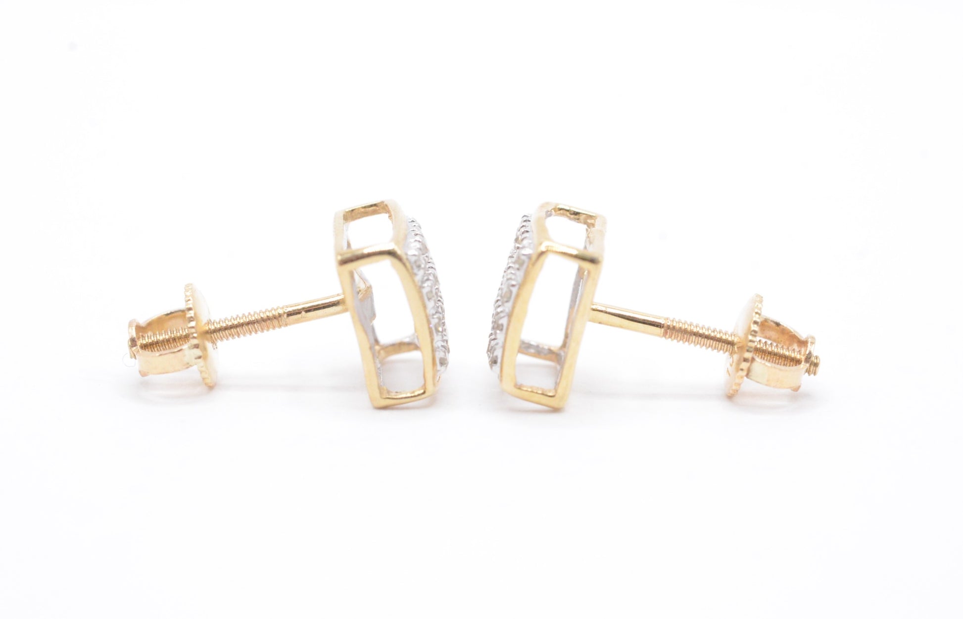 0.10 cttw Micro Diamond Square Dome Cluster Earrings 10K Yellow Gold