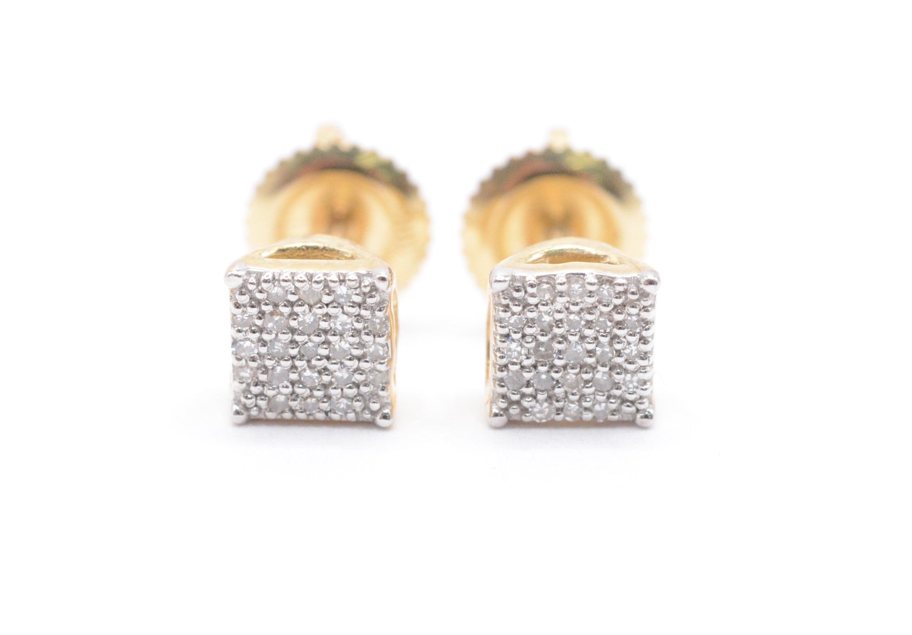 0.10 cttw Micro Square Micropave Diamond Stud Earrings 10k Yellow Gold