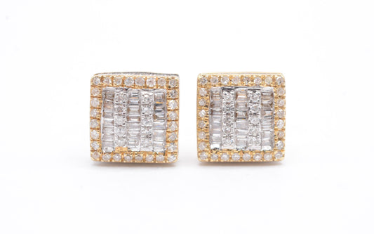 0.55 cttw Baguette Diamond Square Cluster Earrings 14K Yellow Gold