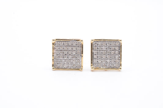 0.15 cttw  Micro Diamond Square Prong Cluster Earrings 10k Yellow Gold