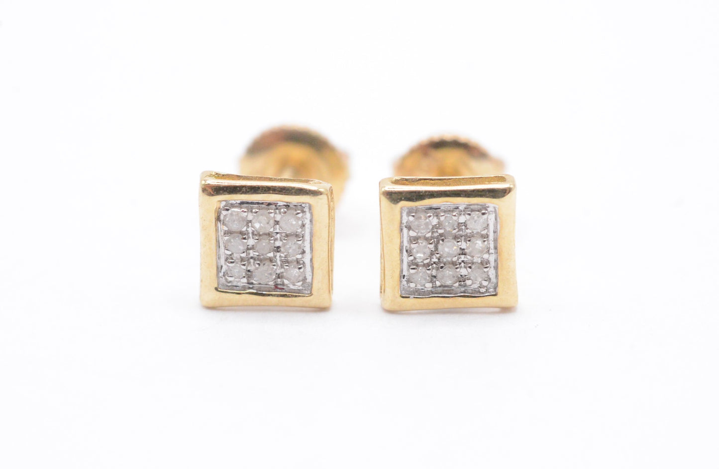 0.05 cttw Micro Diamond Square Bezel Cluster Earrings 10K Yellow Gold