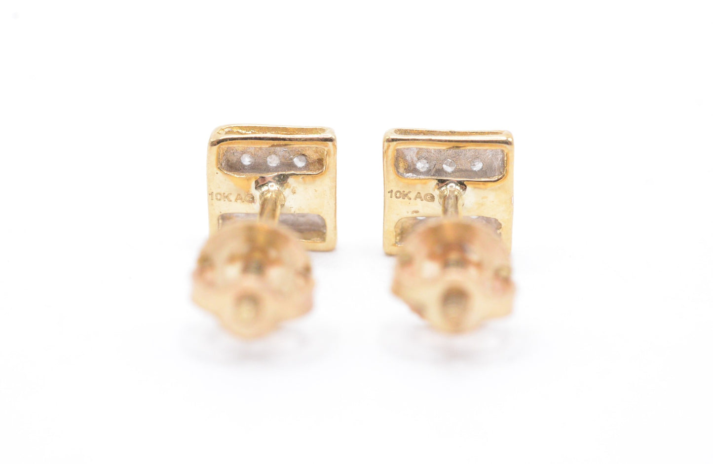 0.05 cttw Micro Diamond Square Bezel Cluster Earrings 10K Yellow Gold
