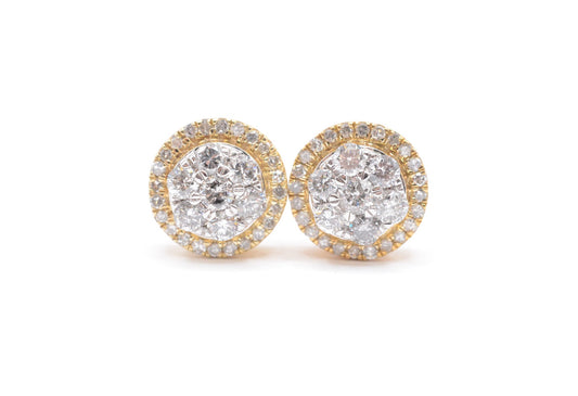 1.05 cttw 3-D Round Dome Diamond Stud Earrings 10K Yellow Gold