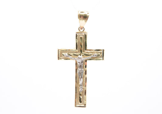 2.25" Engraved Crucifix 14k Yellow/White Gold 4.3g 7mm Bail