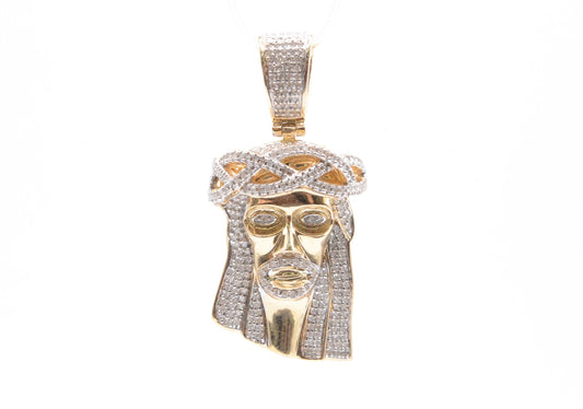 1.5" .50 cttw Jesus Head Diamond Pendant 10K Yellow Gold