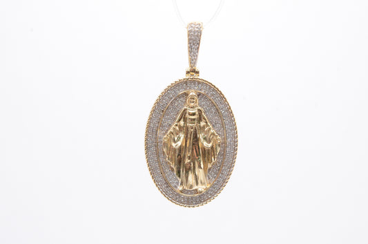 1.75" 0.65 cttw Virgin Mary Diamond Pendant 10K Yellow Gold