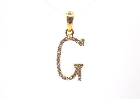 0.75" 0.15 cttw Diamond Initial Pendant "G" 14K Yellow Gold 0.4g bail 2.5mm