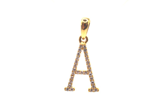 0.75" 0.15 cttw Diamond Initial Pendant "A" 14K Yellow Gold 0.4g bail 2.5mm