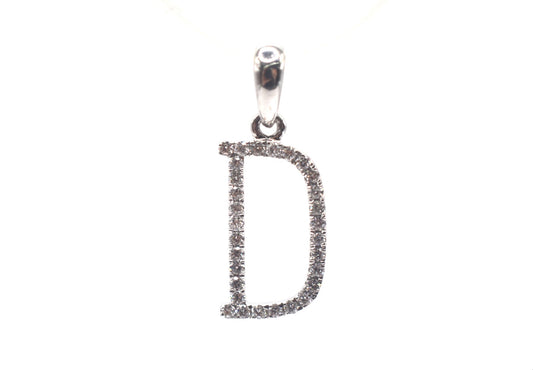 0.75" 0.20 cttw Diamond Initial Pendant "D" 14K White Gold 0.5g bail 2.5mm