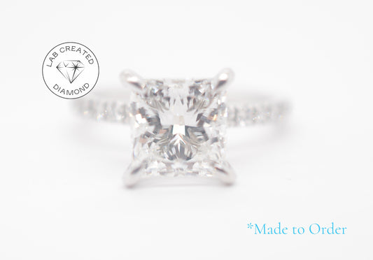Made to Order-3ct Princess Lab Diamond Engagement Ring 14K White Gold