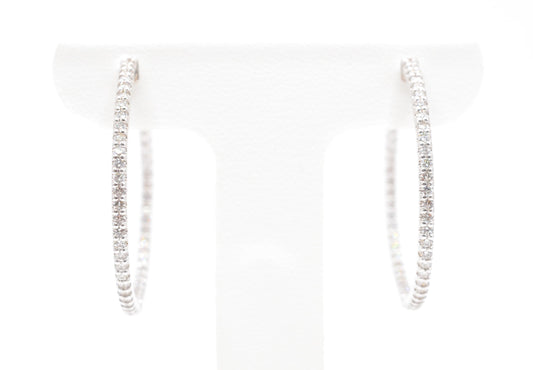 1.50 cttw Natural Diamond Inside Out Hoops Earrings 14K White Gold