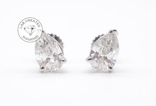 2cttw Pear Shape Lab Diamond Stud Earrings 14K White Gold
