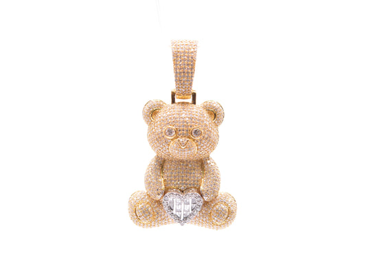 3.60 cttw Diamond Teddy Bear Pendant 10K Yellow White Gold