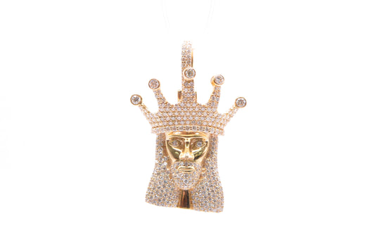 2.0 cttw Diamond Jesus Head with Crown Pendant 10K Yellow Gold