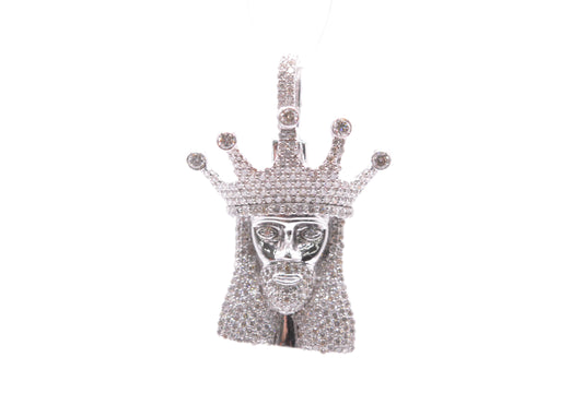 2.0 cttw Diamond Jesus Head with Crown Pendant 10K White Gold