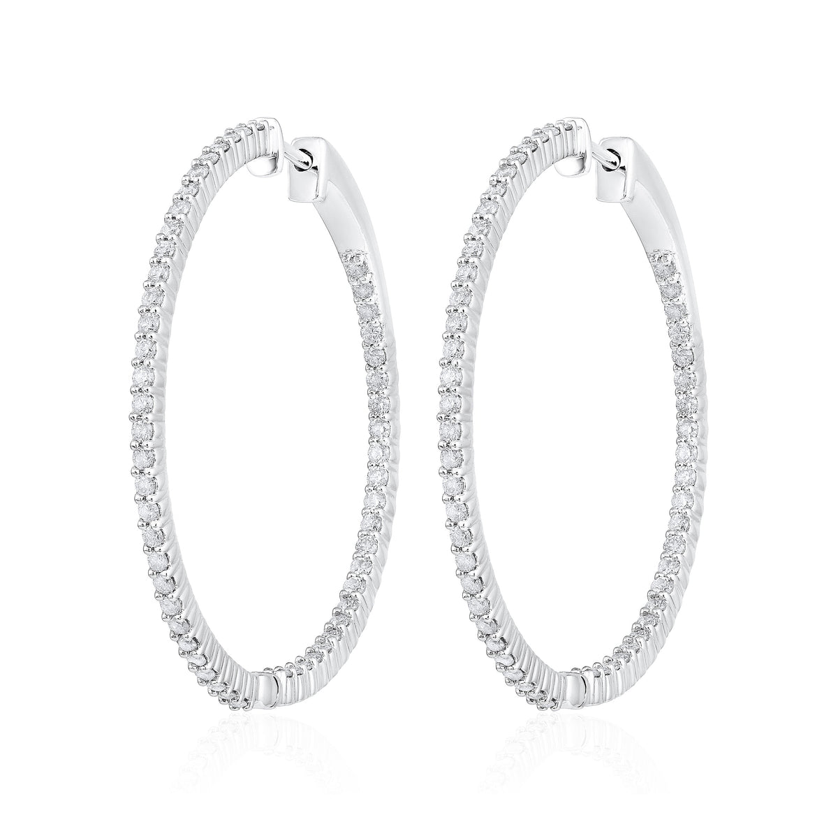 14K Gold 1.4ct Natural Diamond Round Inside Out 32mm Hoop Earring