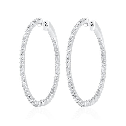 14K Gold 1.4ct Natural Diamond Round Inside Out 32mm Hoop Earring