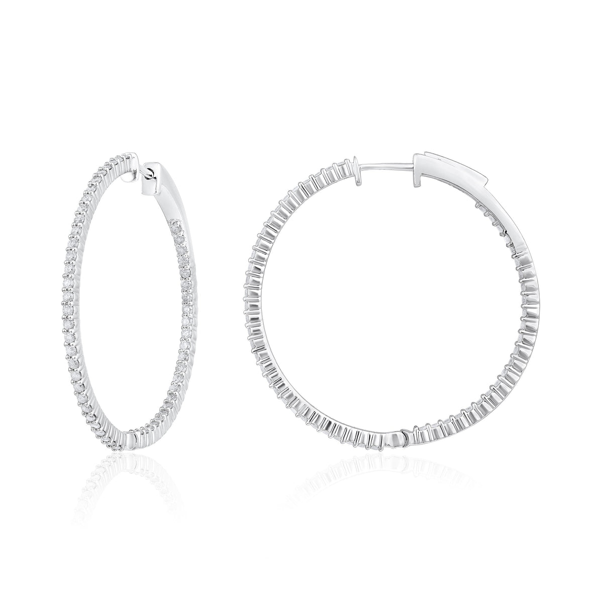 14K Gold 1.4ct Natural Diamond Round Inside Out 32mm Hoop Earring