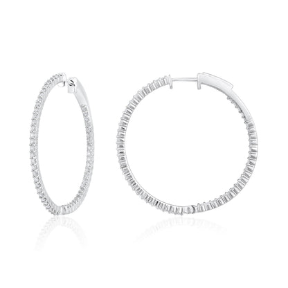 14K Gold 1.4ct Natural Diamond Round Inside Out 32mm Hoop Earring