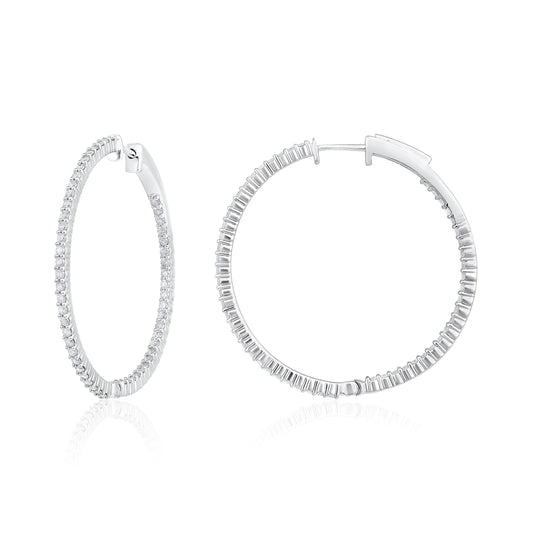 14K Gold 1.4ct Natural Diamond Round Inside Out 32mm Hoop Earring