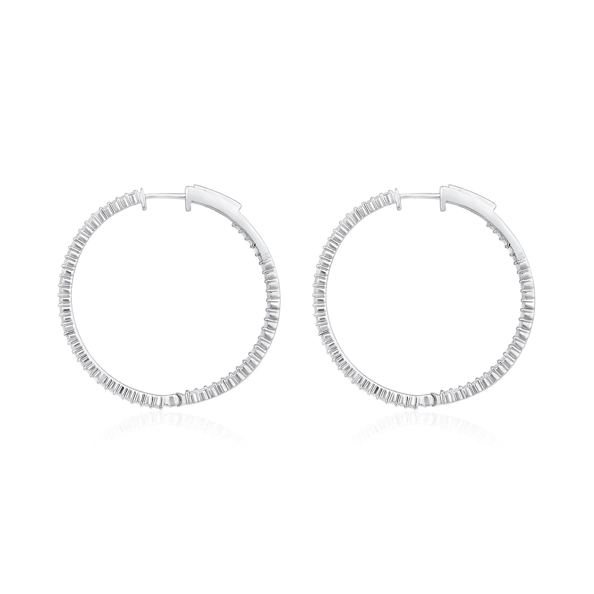 14K Gold 1.4ct Natural Diamond Round Inside Out 32mm Hoop Earring