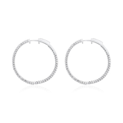 14K Gold 1.4ct Natural Diamond Round Inside Out 32mm Hoop Earring