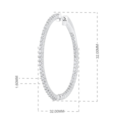 14K Gold 1.4ct Natural Diamond Round Inside Out 32mm Hoop Earring