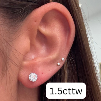 1.5CTTW Round Natural Diamond Studs 14K White Gold