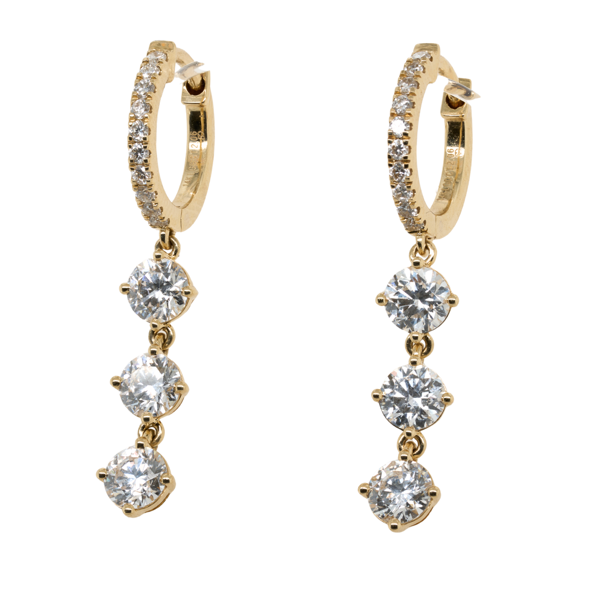 2.06 CTTW Round Lab-Grown Diamond Earrings in 14K Yellow Gold