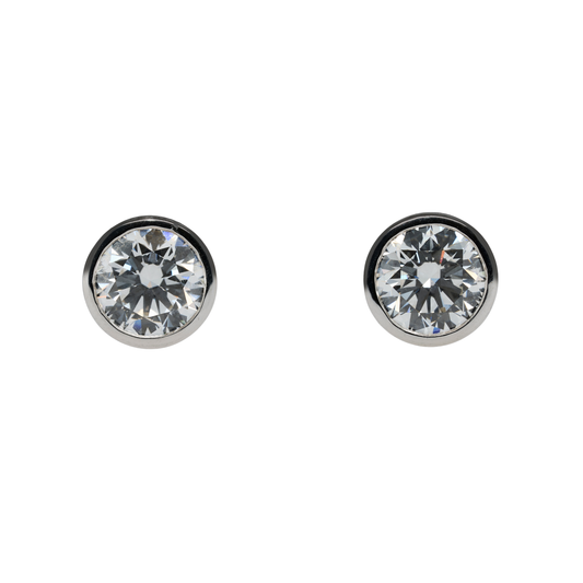 Lab-Grown Diamond Bezel Stud Earrings in 14K White Gold, 6.03 CTTW