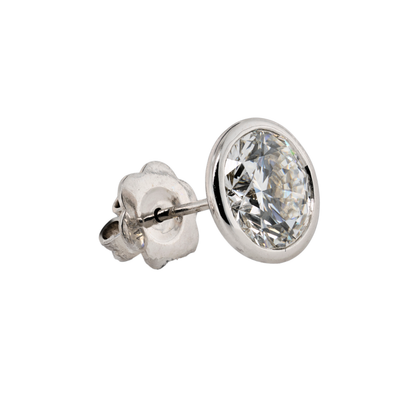 Lab-Grown Diamond Bezel Stud Earrings in 14K White Gold, 6.03 CTTW
