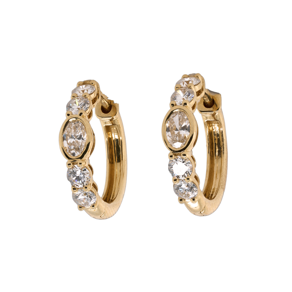14K Yellow Gold Diamond Huggie Earrings