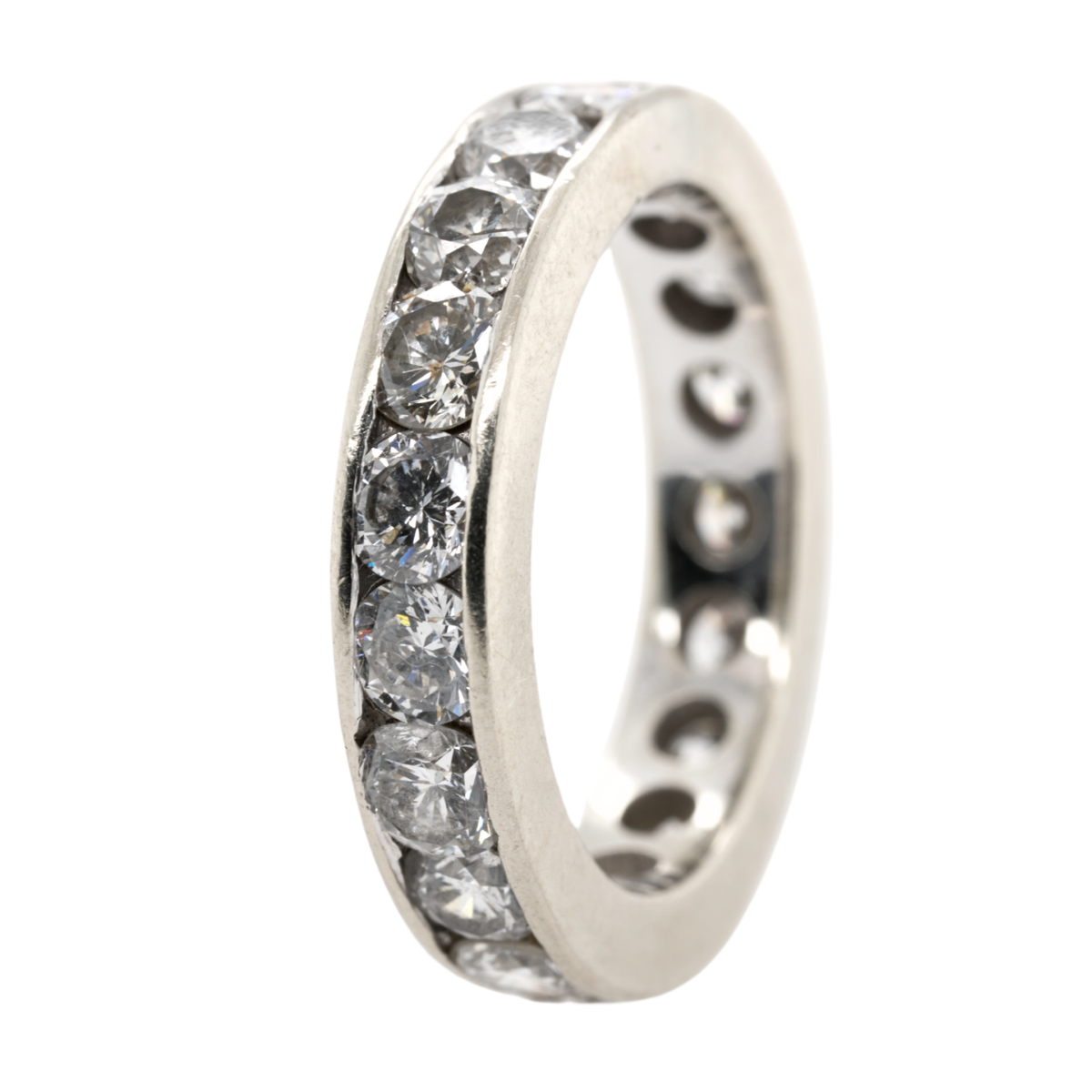 Round Natural Diamond Channel Eternity Band, 14K White Gold, 2.00 CTTW