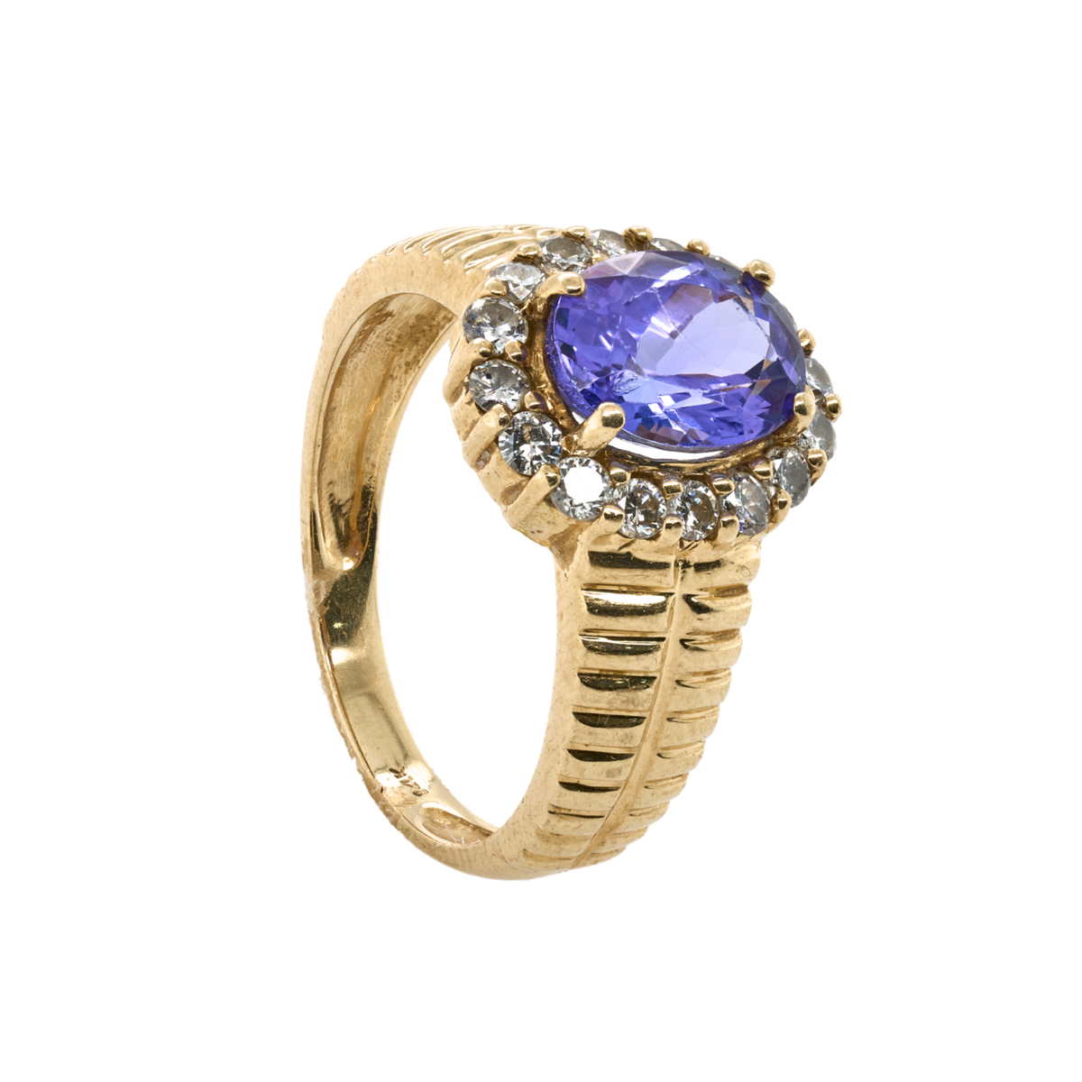 Round Natural Tourmaline Halo Ring, 14K Yellow Gold