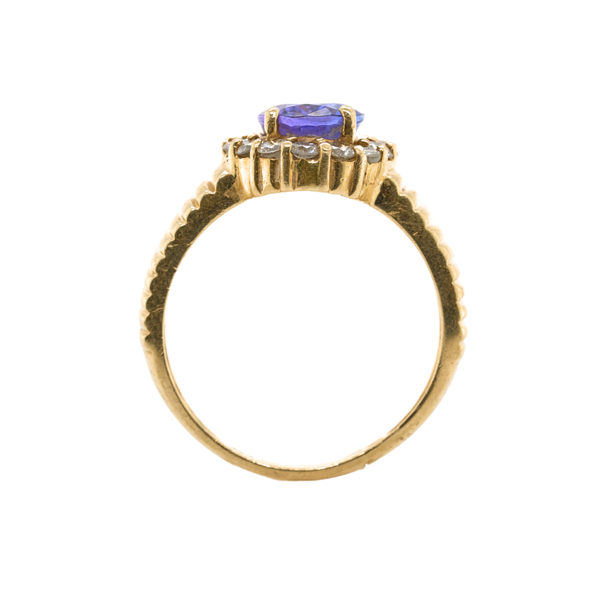 Round Natural Tourmaline Halo Ring, 14K Yellow Gold